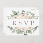 ホワイトローズフローラRSVPポストカード(食事の選択あり) インビテーションポストカード (正面/裏面)