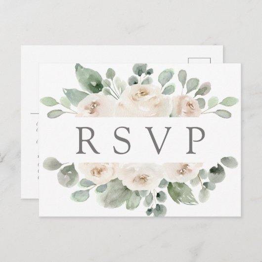 ホワイトローズフローラRSVPポストカード（食事の選択あり） インビテーションポストカード (正面/裏面)