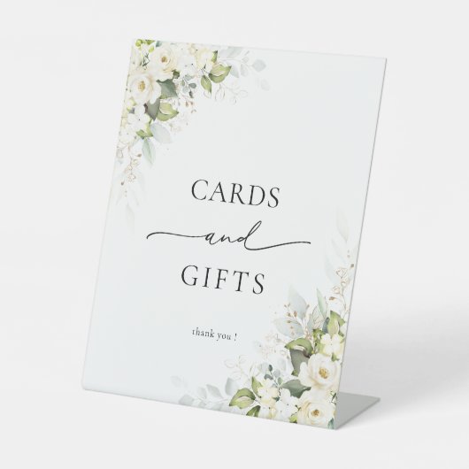 ホワイトローズブライダルシャワーカードとギフトサイン 台座サイン (正面)