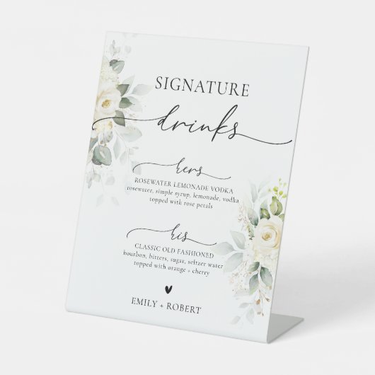 ホワイトローズブライダルシャワーシグネチャードリンクサイン 台座サイン (正面)