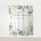 ホワイトローズブライダルシャワーシック写真ブース背景 タペストリー (正面)