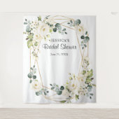 ホワイトローズブライダルシャワーシック写真ブース背景 タペストリー (正面)