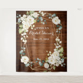 ホワイトローズブライダルシャワーシック写真ブース背景 タペストリー (正面)