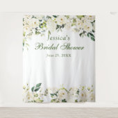 ホワイトローズブライダルシャワーシック写真ブース背景 タペストリー (正面)