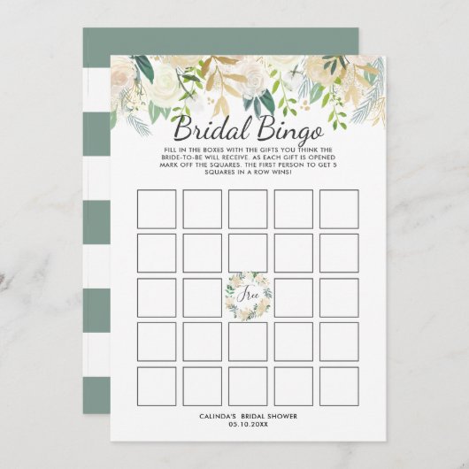 ホワイトローズブライダルシャワービンゴゲーム 招待状 (正面/裏面)