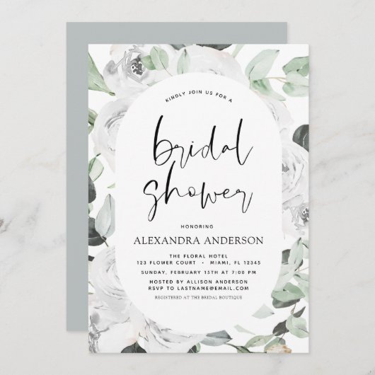 ホワイトローズブライダルシャワーフローラ招待状 招待状 (正面/裏面)