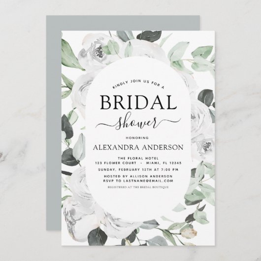 ホワイトローズブライダルシャワーフローラ招待状 招待状 (正面/裏面)