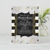 ホワイトローズブラックストライプ金ゴールドブライダルシャワー 招待状 (スタンド正面)