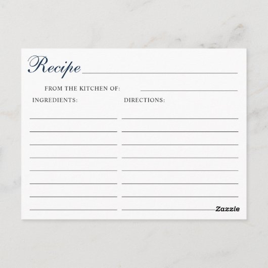 ホワイトローズブルーウッドブライダルシャワーレシピカード ポストカード (裏面)