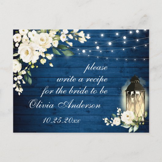 ホワイトローズブルーウッドブライダルシャワーレシピカード ポストカード (正面)
