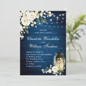 ホワイトローズブルーウッドランタンウォーターカラー結婚ズ 招待状 (スタンド正面)