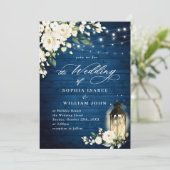 ホワイトローズブルーウッドランタンウォーターカラー結婚ズ 招待状 (スタンド正面)