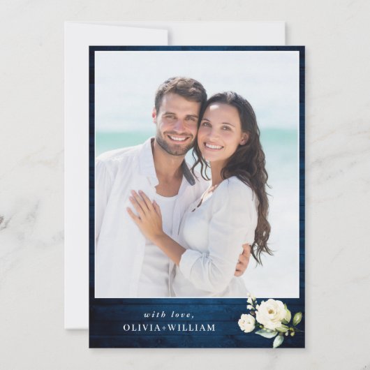 ホワイトローズブルーウッドランタンウォーターカラー結婚ズ 招待状 (裏面)