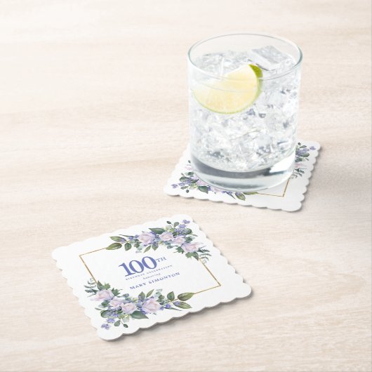 ホワイトローズブルーカスタムフローラ100thバースデーパーティー ペーパーコースター (インサイチュ)