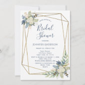 ホワイトローズブルーフローラブライダルシャワー 招待状 (正面)