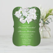 ホワイトローズブーケとメタリックグリーン結婚ズ 招待状 (スタンド正面)