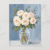 ホワイトローズブーケエレガントウォータカラーフローラ ポストカード (正面)