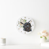 ホワイトローズブーケニューファンドランド犬 ラウンド壁時計 (ホーム)