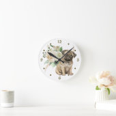 ホワイトローズブーケパグパピー ラウンド壁時計 (ホーム)