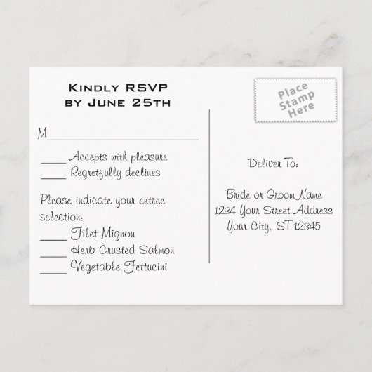 ホワイトローズブーケフローラウェディングRSVP インビテーションポストカード (裏面)