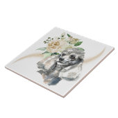 ホワイトローズブーケプードルドッグ タイル (側面)