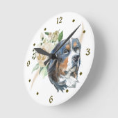 ホワイトローズブーケベルネーゼマウンテンドッグ ラウンド壁時計 (傾斜)