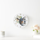 ホワイトローズブーケベルネーゼマウンテンドッグ ラウンド壁時計 (ホーム)
