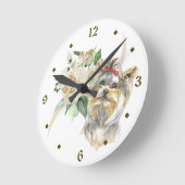 ホワイトローズブーケヨークシャーテリアドッグ ラウンド壁時計 (傾斜)