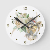 ホワイトローズブーケヨークシャーテリアドッグ ラウンド壁時計 (正面)