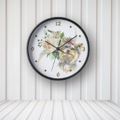 ホワイトローズブーケヨークシャーテリアドッグ ラウンド壁時計