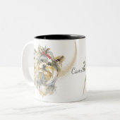 ホワイトローズブーケヨークシャーテリア ツートーンマグカップ (正面左)