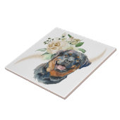 ホワイトローズブーケロットワイラー犬 タイル (側面)