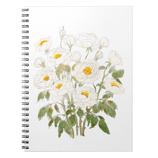 ホワイトローズブーケ水彩及びインク ノートブック (正面)