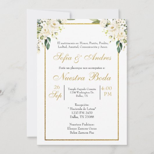 ホワイトローズブーケ結婚式招待状 招待状 (正面)