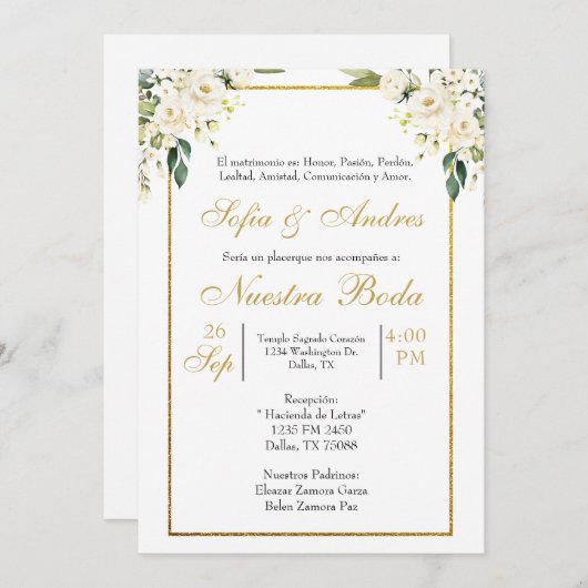 ホワイトローズブーケ結婚式招待状 招待状 (正面/裏面)