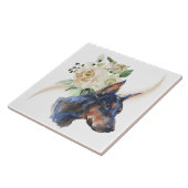 ホワイトローズブーケ(犬)ドーベルマン・ピンシェル犬 タイル (側面)