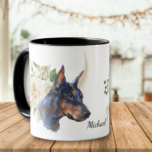 ホワイトローズブーケ(犬)ドーベルマン・ピンシェル犬 マグカップ