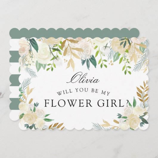 ホワイトローズブーケ | 花の女の子は? 招待状 (正面/裏面)