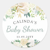 ホワイトローズブーケ |赤ちゃんシャワー ラウンドシール (正面)