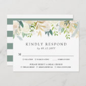 ホワイトローズブーケ | RSVPストライプの 出欠カード (正面/裏面)