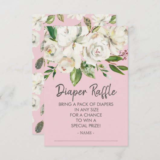 ホワイトローズベビーシャワーおむつラッフルチケット 招待状 (正面/裏面)
