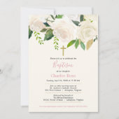 ホワイトローズベビーバプティスアンドブランチピンク&グリーン 招待状 (正面)