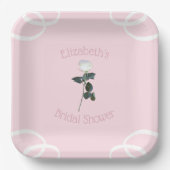 ホワイトローズペタルピンクのブライダルシャワー ペーパープレート (正面)