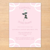 ホワイトローズペタルピンクブライダルシャワー アクリル招待状 (正面)