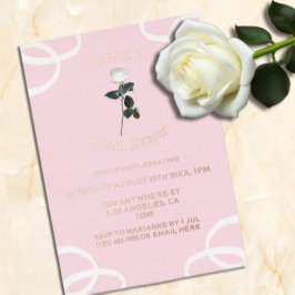 ホワイトローズペタルピンクブライダルシャワー 箔招待状