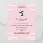 ホワイトローズペタルピンクブライダルシャワー 箔招待状 (正面)