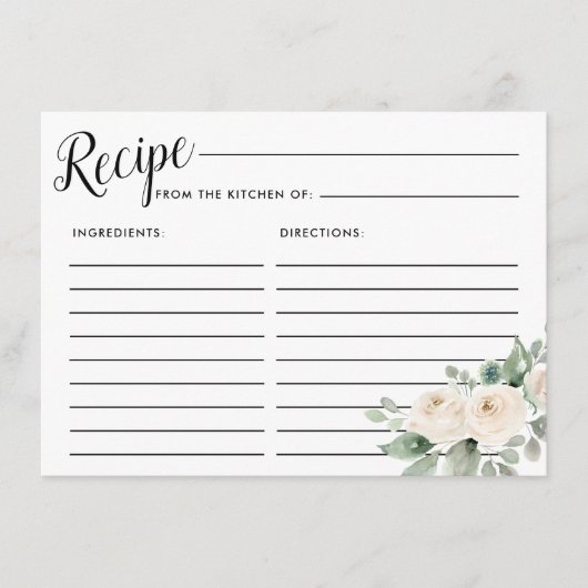 ホワイトローズボタニカルブライダルシャワーレシピカード エンクロージャーカード (正面)