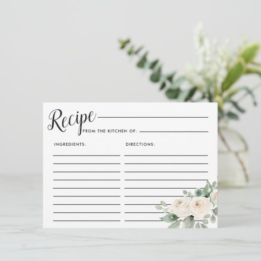 ホワイトローズボタニカルブライダルシャワーレシピカード エンクロージャーカード (スタンド正面)