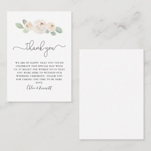 ホワイトローズボタニカル結婚ズサンキュー座席表 プレイスカード (正面/裏面)