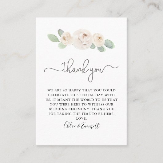 ホワイトローズボタニカル結婚ズサンキュー座席表 プレイスカード (正面)